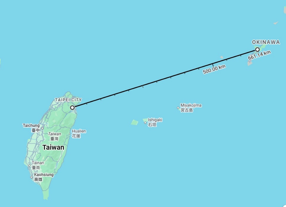 map showing taiwan and okinawa distance