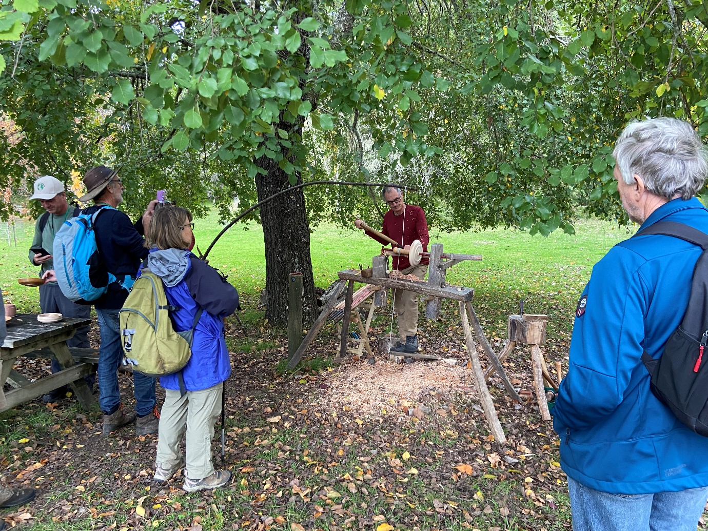 Jasper Murphy demonstrating green wood working techniques in his open-air workshop