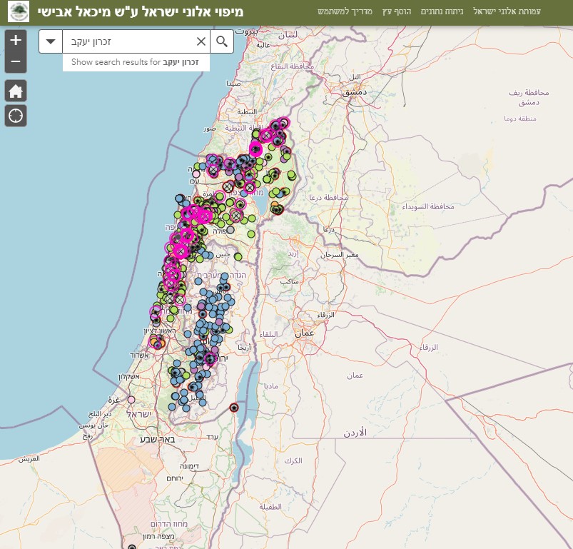 Map from Israel Oak Registry