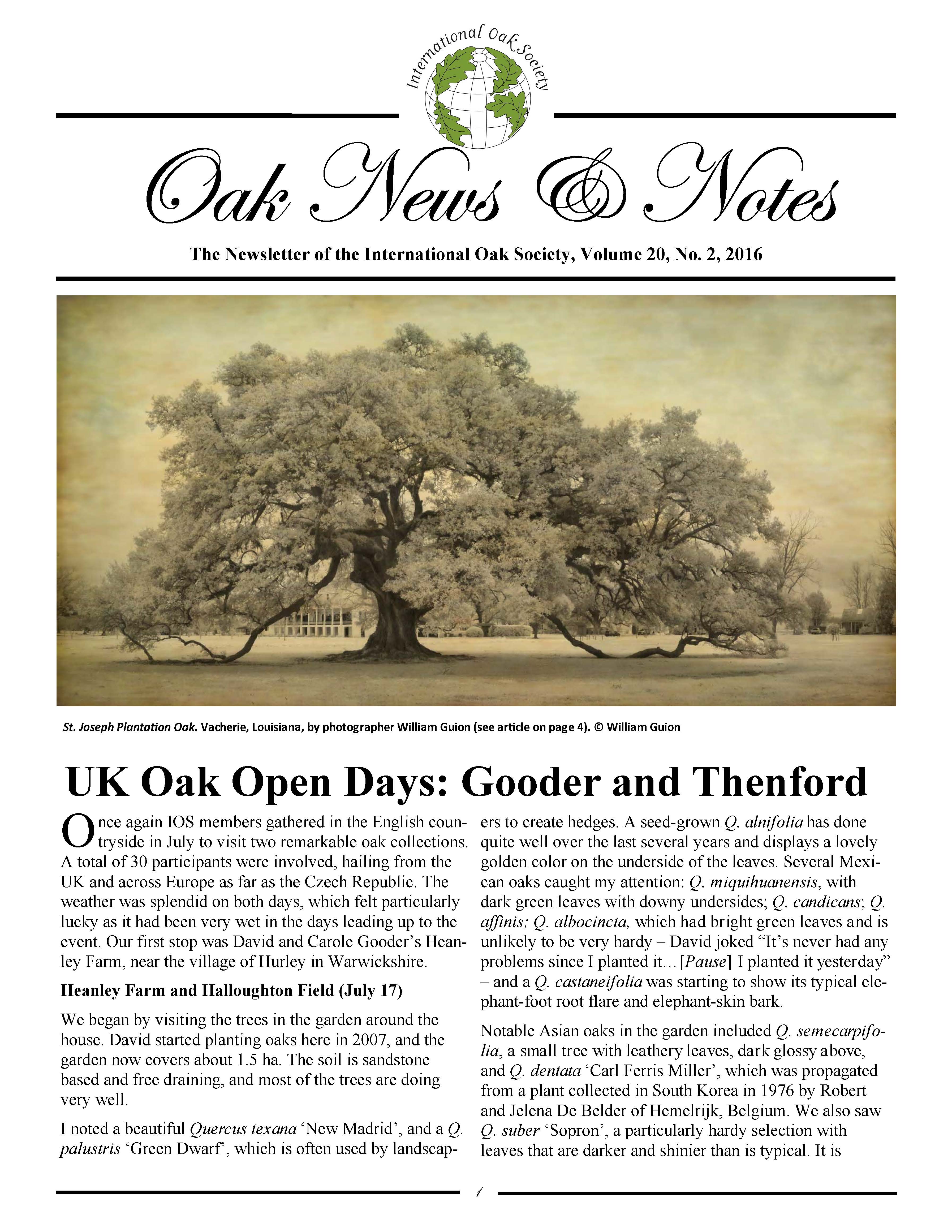 Oak News & Notes, Volume 20, No. 2, 2016 | International Oak Society